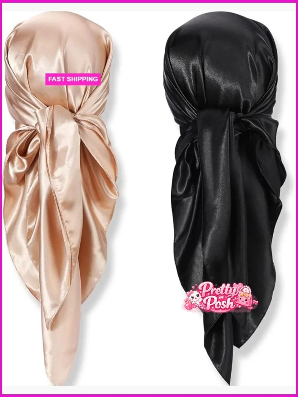 Silk Satin Head Scarf 2-Piece Set for Sleeping Hair Wrapping